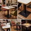 Table bistrot restaurant intérieur carrée 70×70 cm HPL marbre Calacatta – Cerclage laiton – Piètement fonte noir – CHR – CALACATTA TBL-2