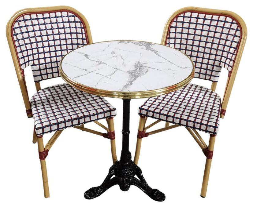 Ensemble Table Bistrot RIVALDI/CALACATTA & Chaises Rotin FRANCE - Mobilier Professionnel CHR: Pack-Bist-CALACATTA-FRANCE – Image 2
