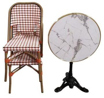 Ensemble Table Bistrot & 2 Chaises Amsterdam : Style et Confort pour Café/Restaurant - Pack-Bist-Rivaldi-Calacatta-Amsterdam