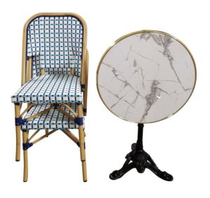 Ensemble Terrasse Restaurant Professionnel - Table et 2 chaises rotin bleu/turquoise - URUGUAY- Mobilier CHR