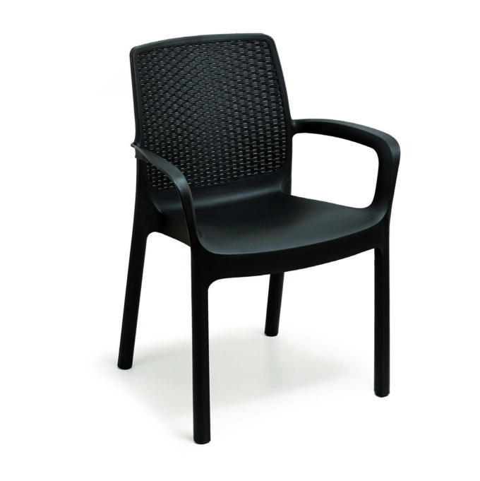 Fauteuil empilable GINA avec accoudoirs – Polypropylène renforcé – Anti-UV – 2 coloris