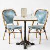 Ensemble bistrot terrasse table 60x60cm marbré blanc et 2 chaises rotin bleu turquoise blanc qualité CHR