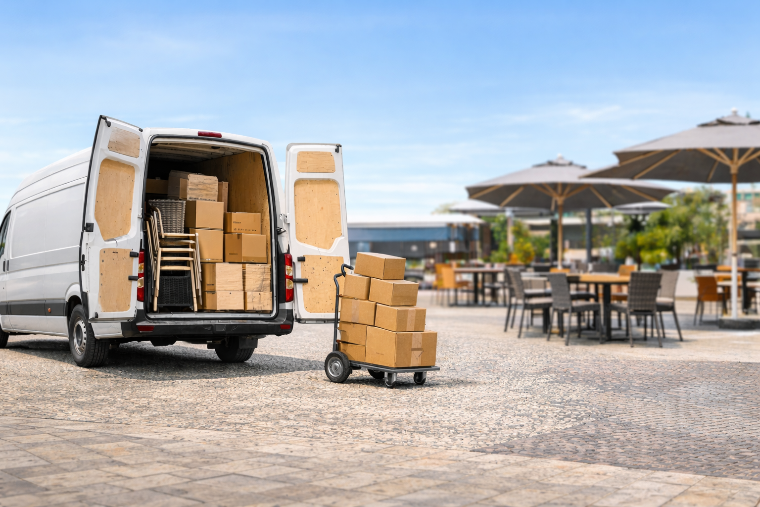 Préparation d’une commande de mobilier CHR en stock pour livraison rapide