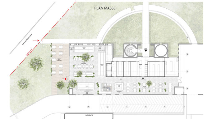 Architecte travaillant sur un projet CHR avec coordination du mobilier