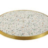 Plateau bistrot CHR terrazzo blanc en stratifié avec cerclage aluminium finition laiton