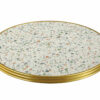 Plateau bistrot CHR terrazzo blanc en stratifié avec cerclage aluminium finition laiton