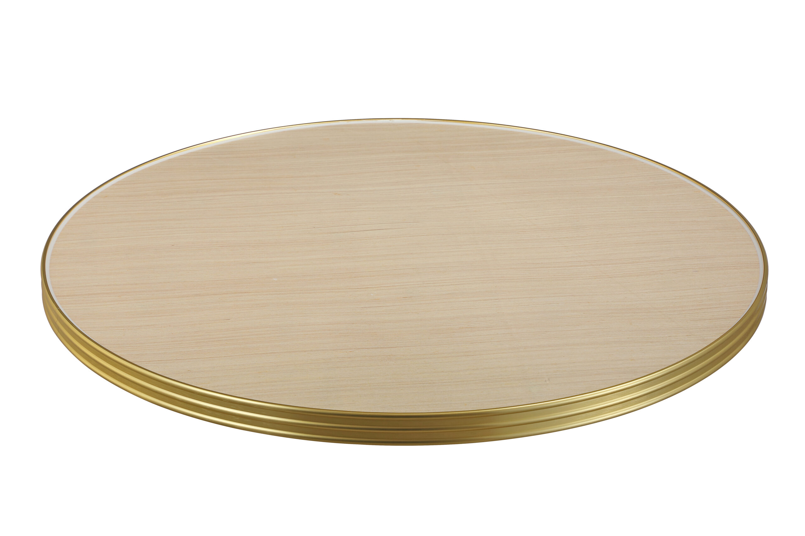 Plateau de table bistrot extérieur rond – Calacatta blanc cerclé laiton – Image 3
