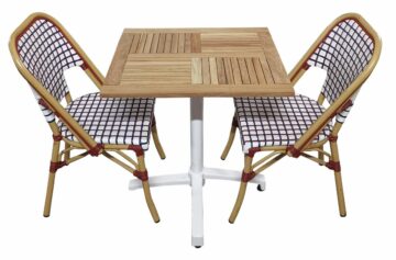 ensemble terrasse professionnel table bois iroko chaises bistrot FRANCE tricolores