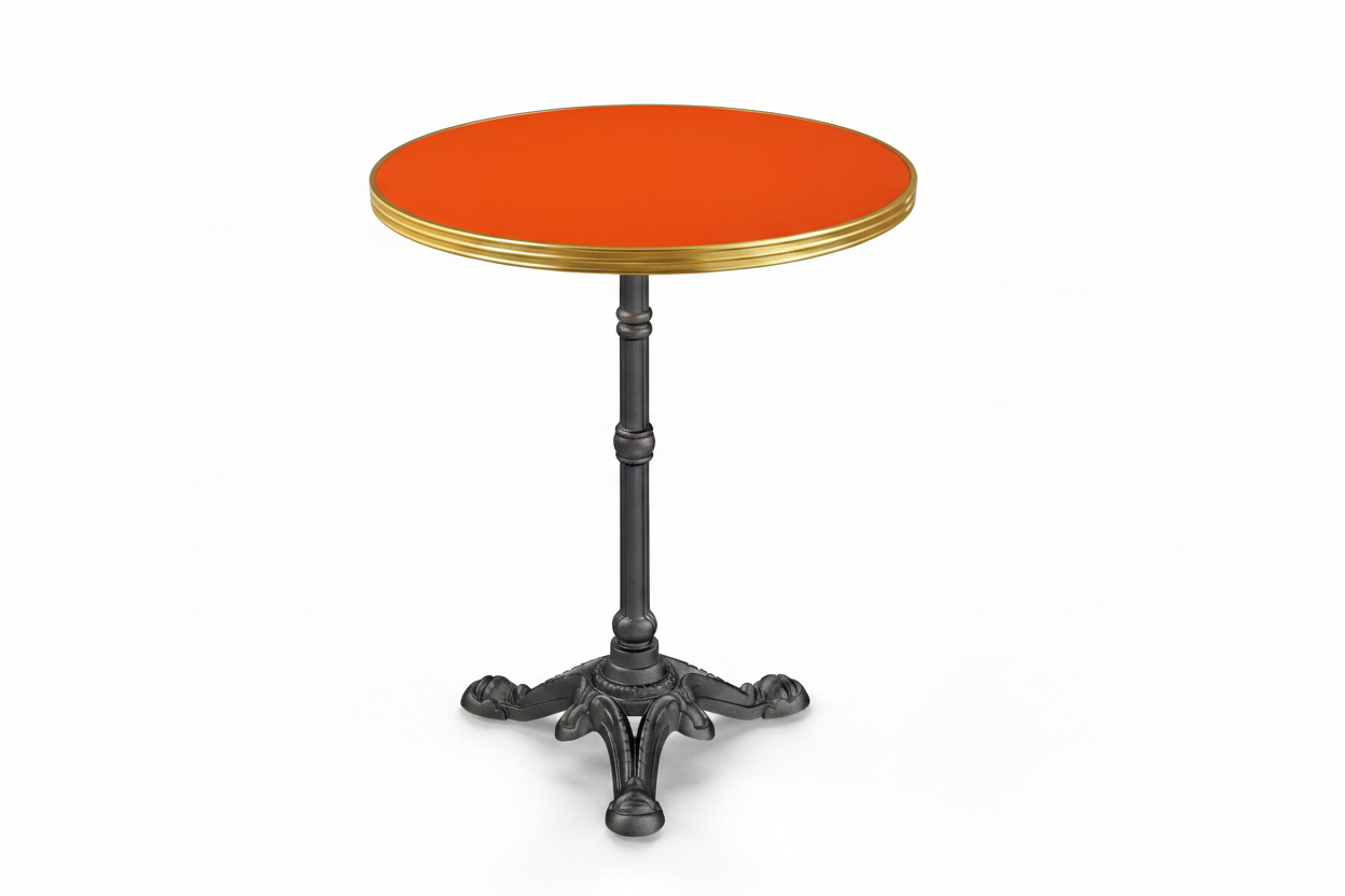 table bistrot Amsterdam Ø60 cm plateau orange cerclé laiton