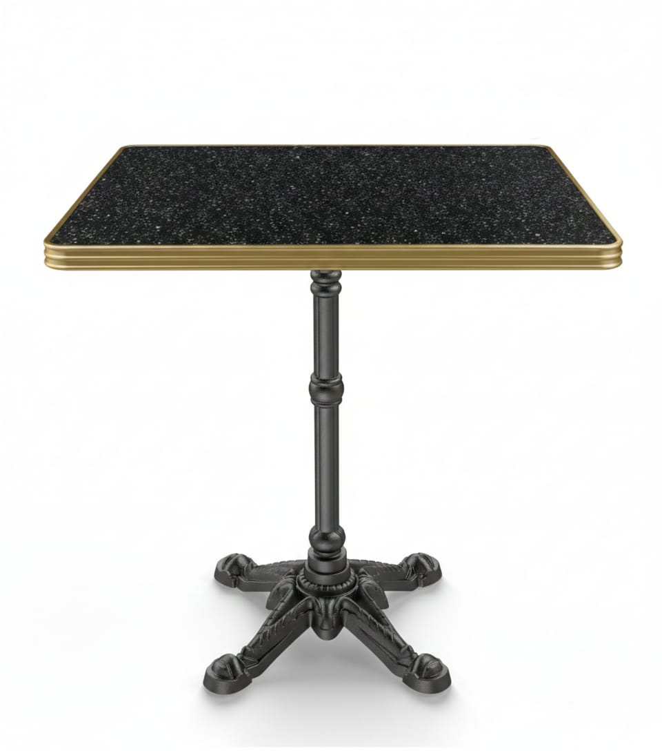table bistrot Terrazzo noir 60×70 cm pied Paris 4 fonte d’acier