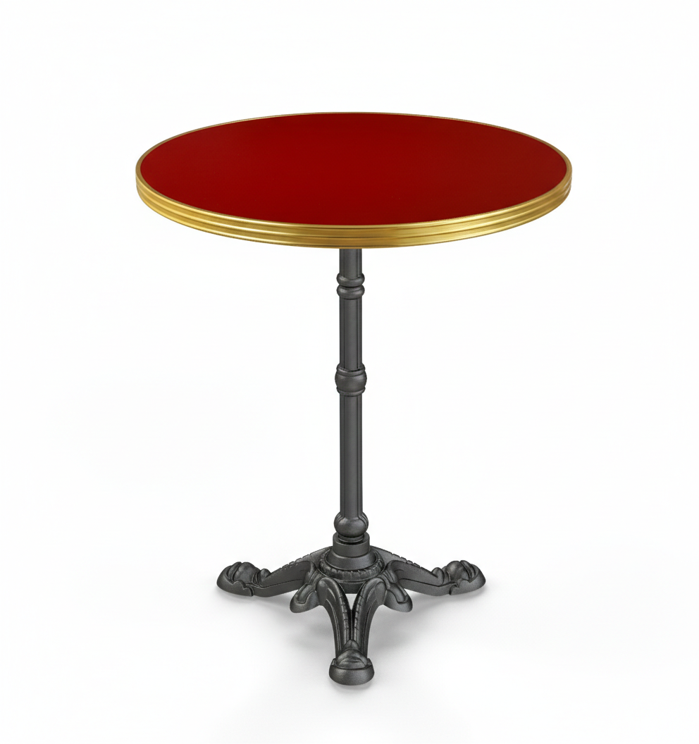 table bistrot Verona Ø60 cm avec plateau stratifié rouge et piètement fonte