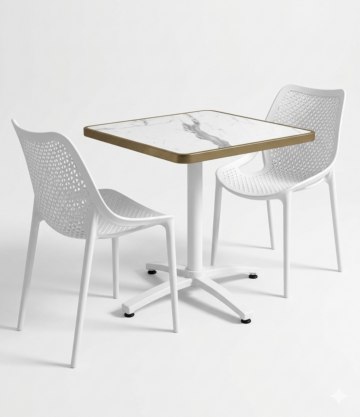 table terrasse restaurant 60x60cm ou 70x70 ensemble terrasse restaurant CHR marbre Calacatta pied pliable chaise Cannes