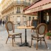 table bistrot terrasse CHR plateau iroko pied fonte