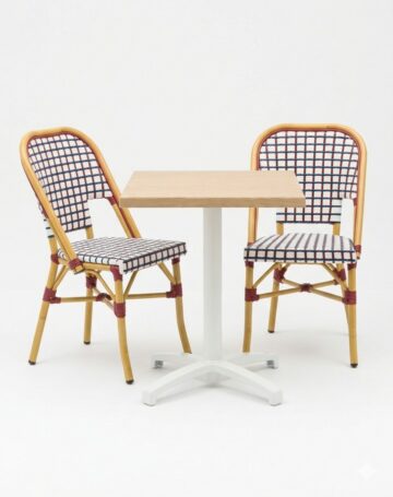 ensemble terrasse restaurant 70x70 avec table chêne et chaises bistrot tricolore