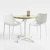 Ensemble terrasse restaurant blanc avec table bistrot marbre Calacatta 70 cm et chaises blanches empilables Cannes