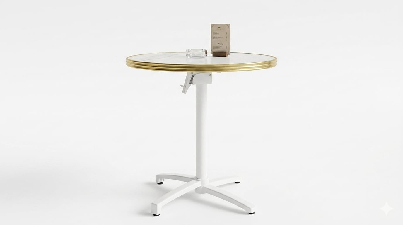 table bistrot blanche terrasse restaurant plateau marbre blanc calacatta pied pliable blanc