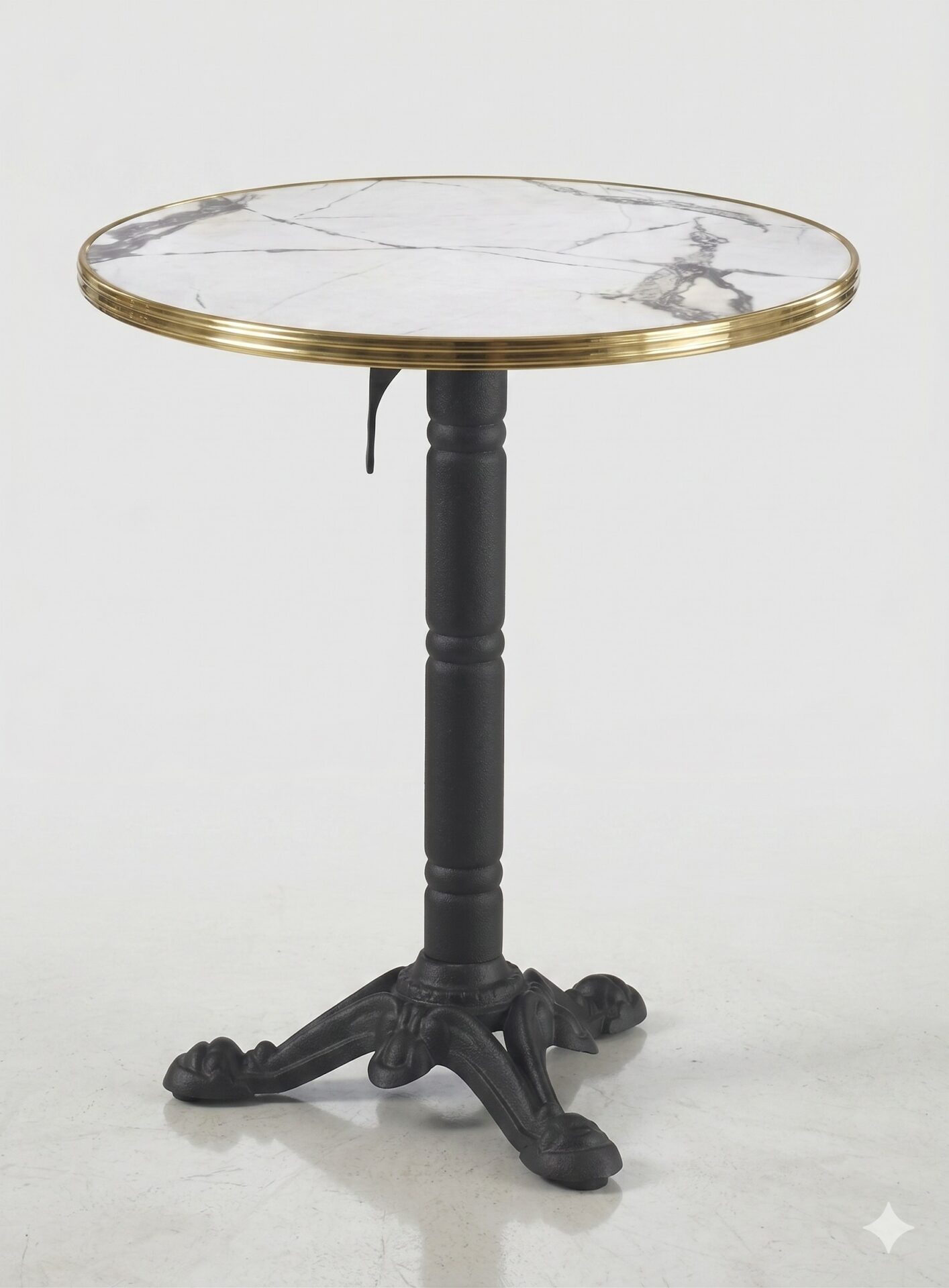 Table bistrot terrasse restaurant pliante avec plateau marbre blanc Calacatta et piètement ROMA rabattable professionnel CHR