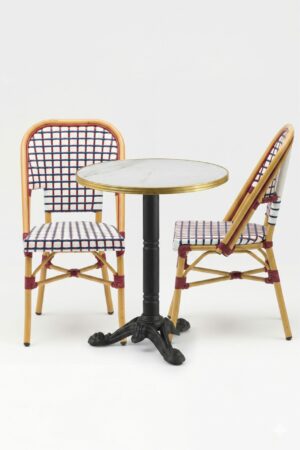 Ensemble bistrot terrasse restaurant avec table pliante Ø50 cm et chaises tricolores