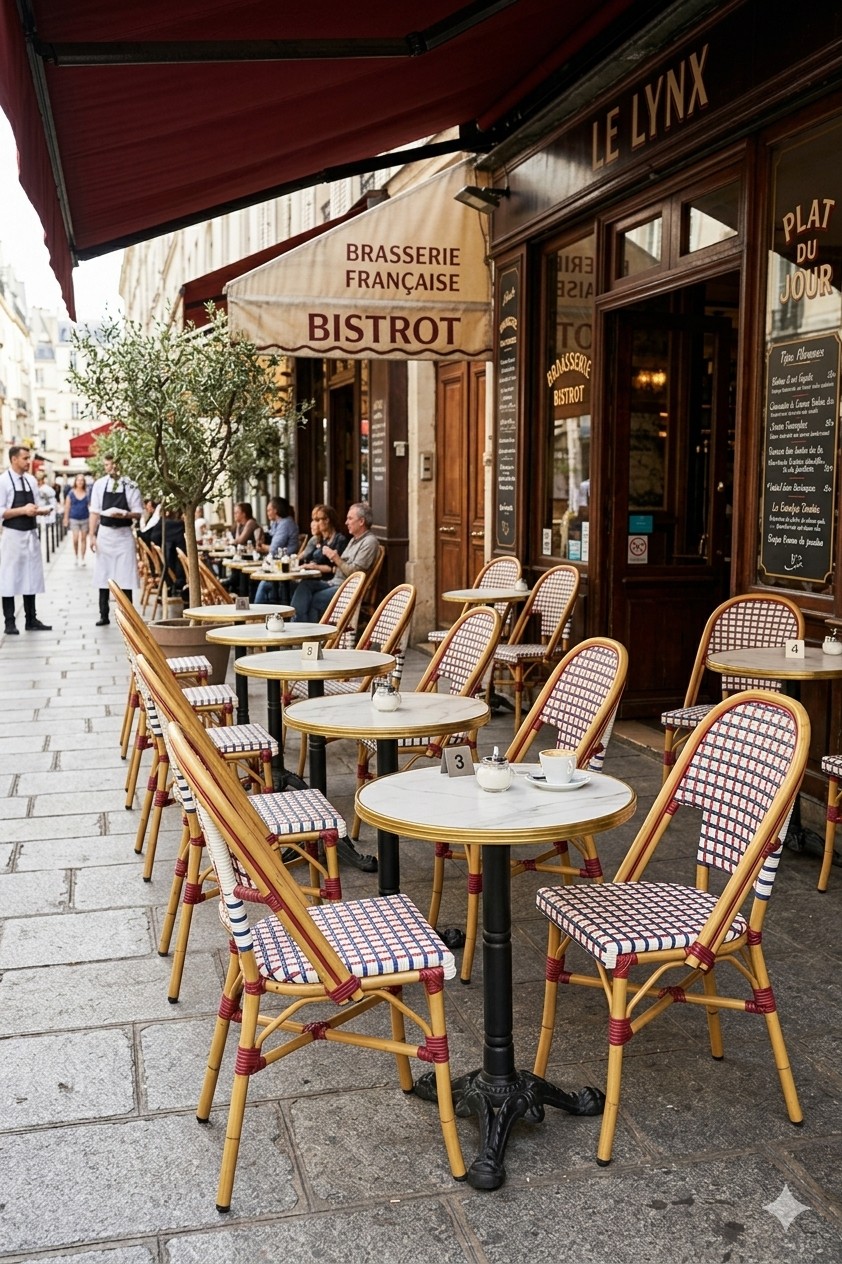 Ensemble bistrot terrasse restaurant – Table bistrot pliante Ø50 cm marbre blanc + 2 chaises bistrot tricolores – Prix dégressif – FRANCE-5 – Image 2