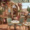 Ensemble bistrot terrasse restaurant professionnel avec table terrazzo blanc Ø50 cm et chaises Italie vert blanc rouge