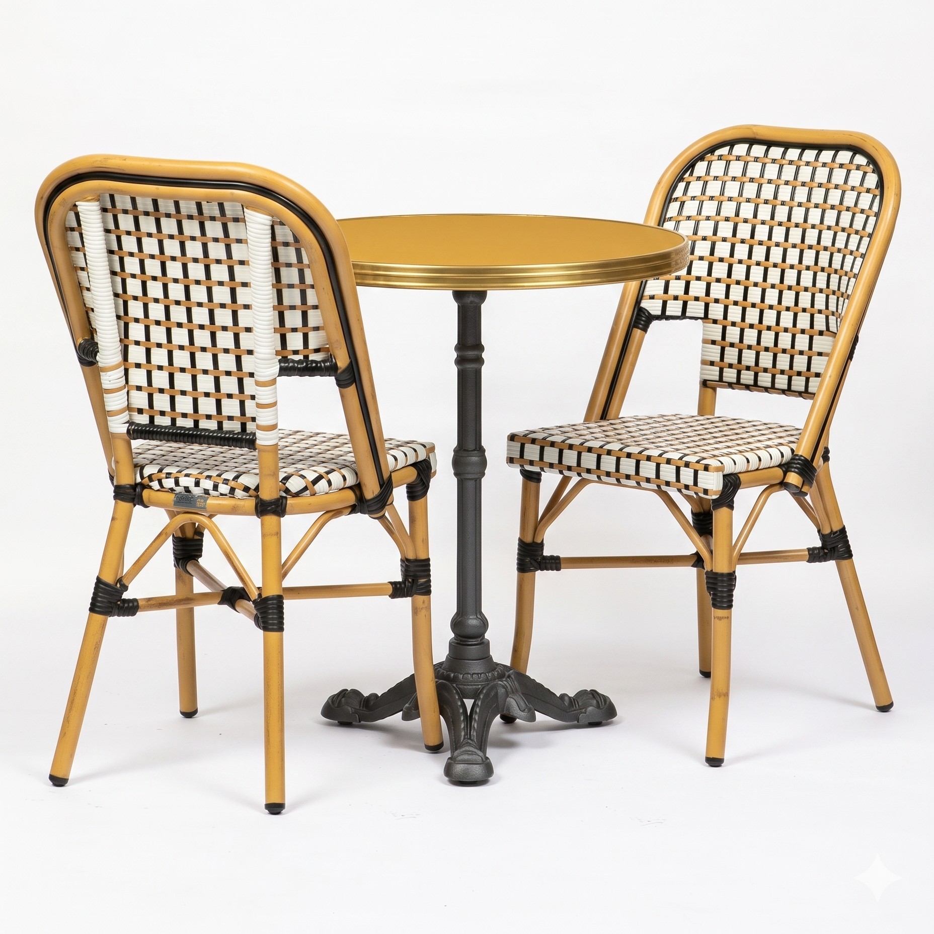 Ensemble bistrot terrasse restaurant – Table bistrot jaune Ø60 cm stratifié + 2 chaises rotin professionnel – Prix dégressif – BARCELONA – Image 2