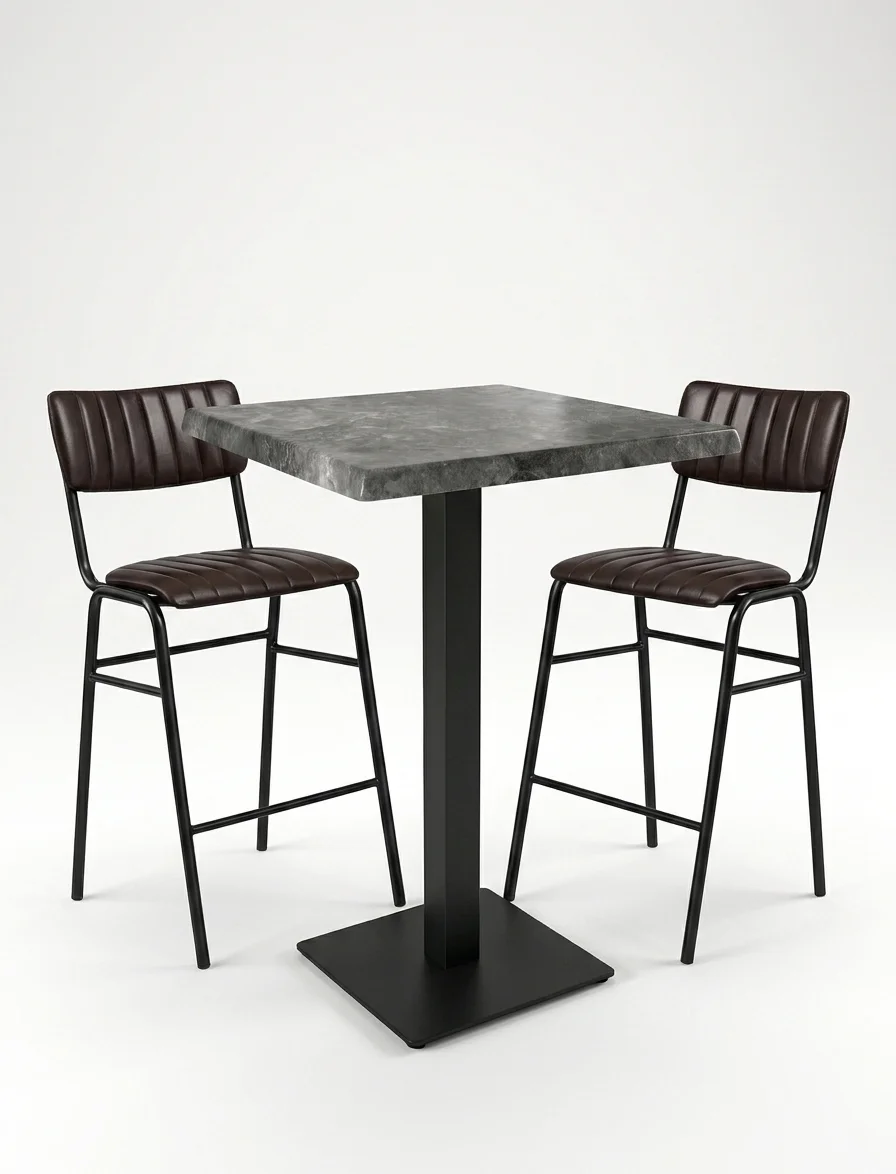 Mange-debout ardoise 70x70 avec pied CUBA BAR et 2 tabourets hauts
