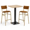 Ensemble mange-debout restaurant chêne clair 70x70 avec 2 tabourets simili cuir