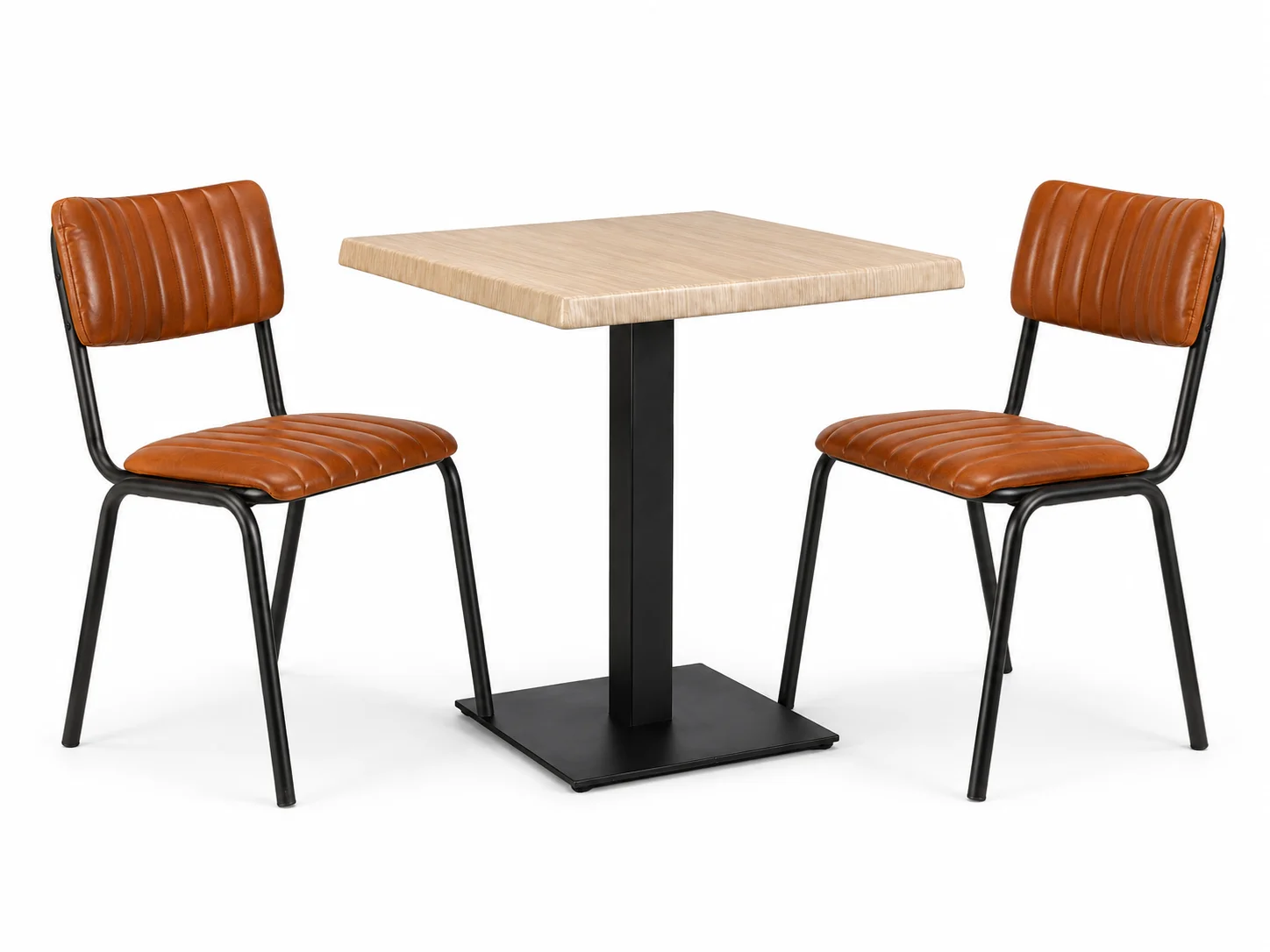 Ensemble restaurant chêne clair 70x70 avec table SILVERA OAK et 2 chaises écolier simili cuir