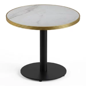 Table restaurant Calacatta 70cm avec pied RONDA45 base ronde noire