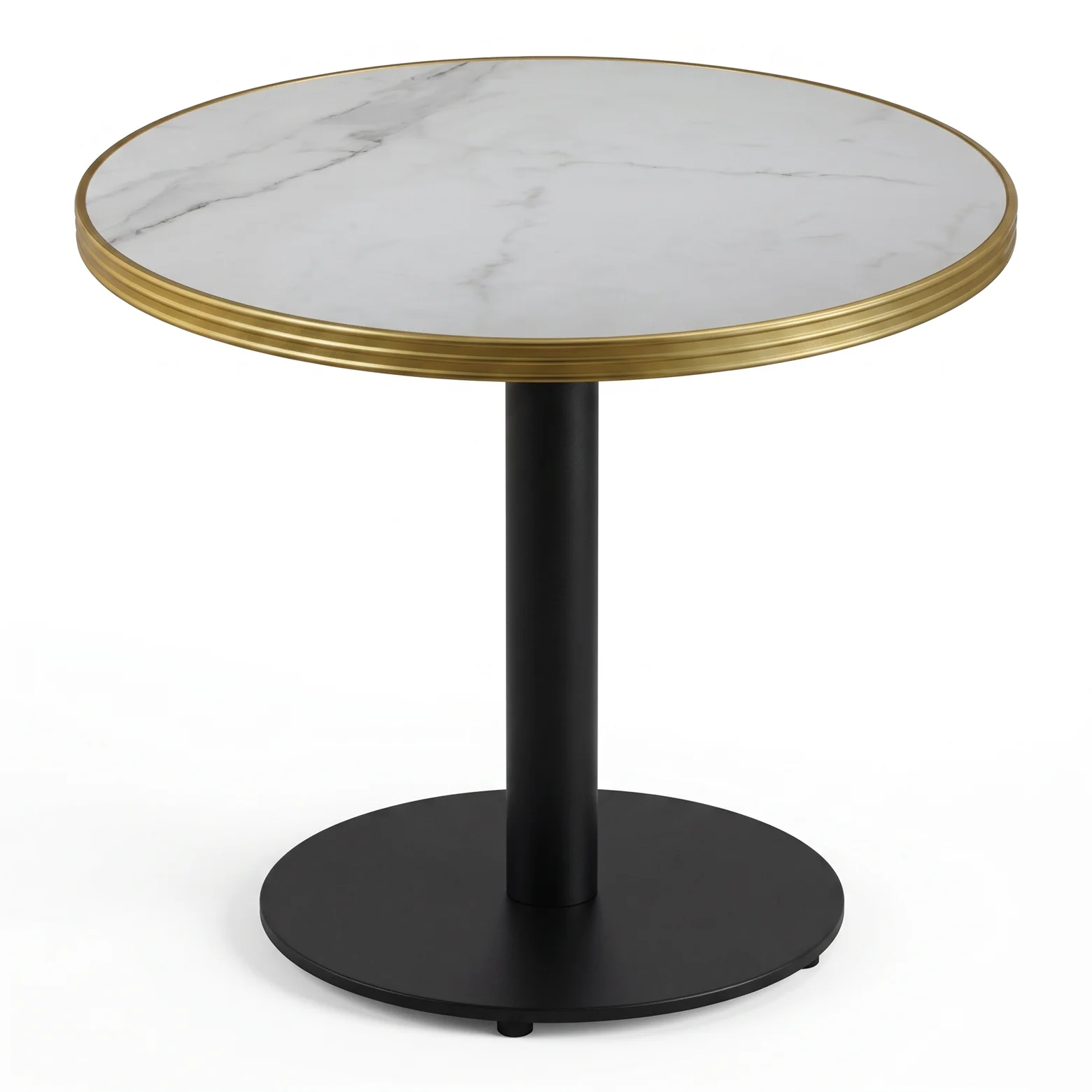 Table restaurant Calacatta 70cm avec pied RONDA45 base ronde noire