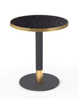 Table restaurant noir doré ronde 60 cm Terrazzo brillant avec pied AURELIA