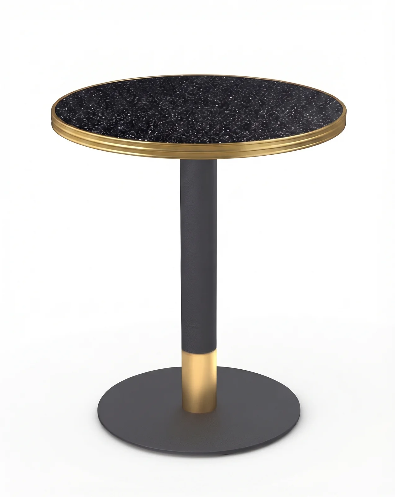 Table restaurant noir doré ronde 60 cm Terrazzo brillant avec pied AURELIA
