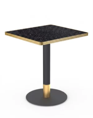 Table bistrot 60x70 Terrazzo noir brillant cerclage laiton avec pied AURELIA noir doré