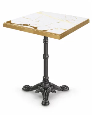 Table bistrot PARIS 3 60x60 cm CALACATTA ORO marbre blanc doré pied fonte noire